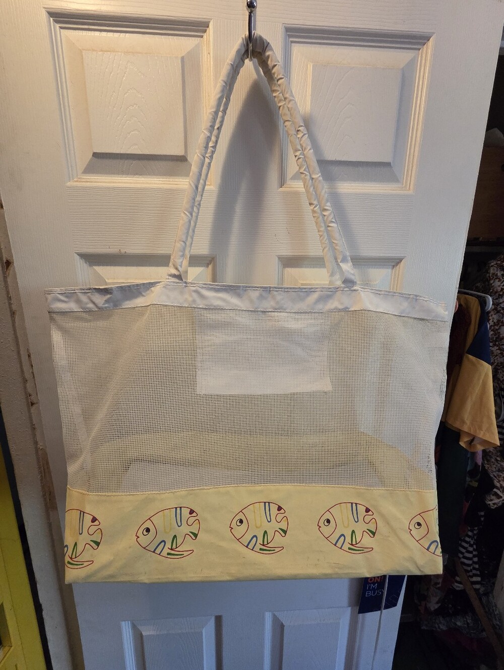 Mesh Beach Tote with Yellow Fish Accent